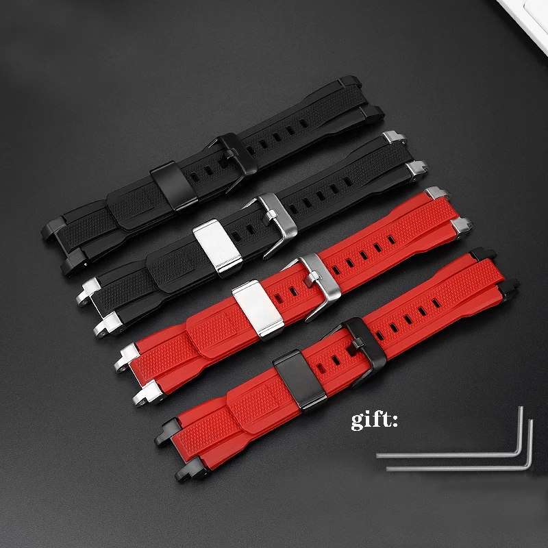 Watch Accessories For Casio MTG-B1000 G1000 Watch Strap Solid Steel Linker Rubber Silicone Pin Buckle Bracelet