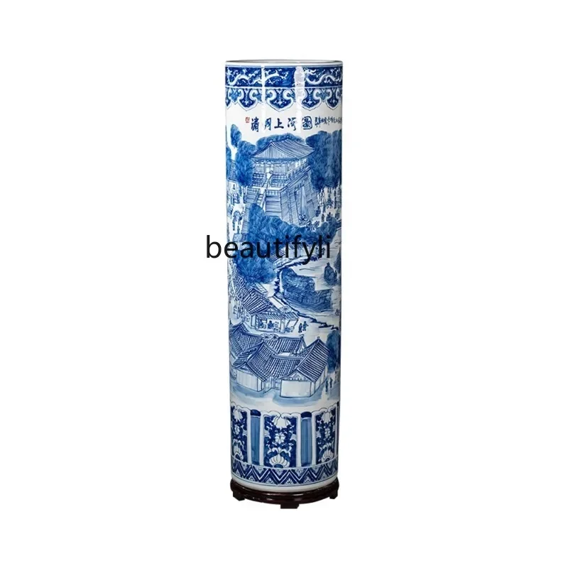 

Porcelain Hand Painted Blue and White Porcelain Floor Vase Quiver Living Room Chinese Decoration Housewarming Ornaments