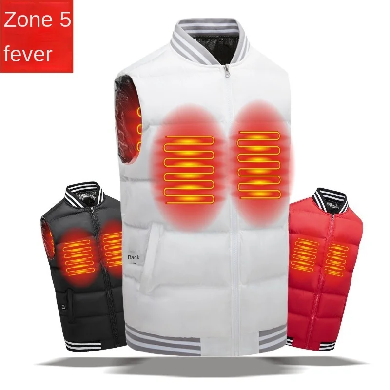 Five zone heating clothes Intelligent constant temperature men and women USB heating cotton clothes Solid collar vest R204