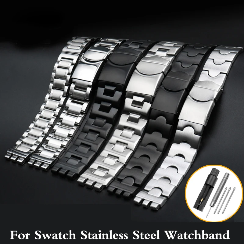 Watch Band For Swatch YCS YAS YGS IRONY Strap Silver Solid Stainless Steel Watchband Men's /Women's Metal Bracelet 17mm 19mm