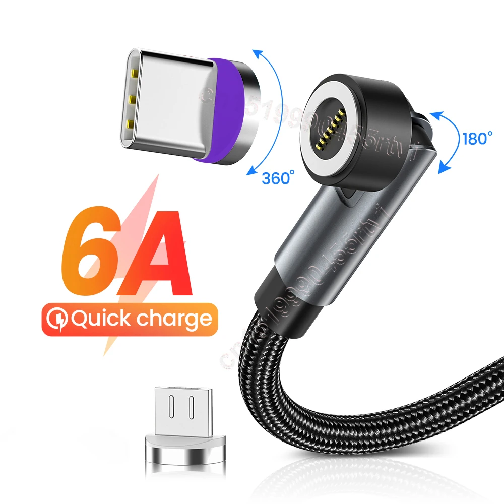 6A Magnetic Cable 540&deg;Rotate Fast Charging For Mobile Phone