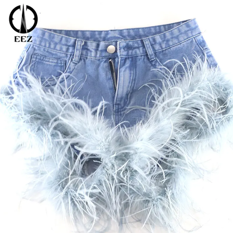 

Denim Shorts for Women Stretch Casual Retro Feather Patchwork Mid Rise Distressed Denim Short Coquette Blue Jeans Streetwear Y2k