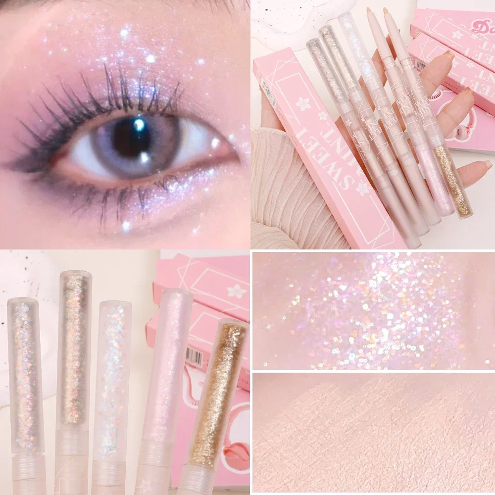 Двусторонние жидкие тени для век с шелкопрядом блестящие водостойкие пайетками