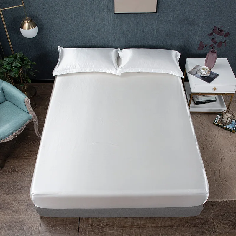 

Silky Cool Bed Fitted Sheet with Elastic Band Anti-slip Adjustable Skin Friendly Twin Full Queen Bedding Cover for Bed Home