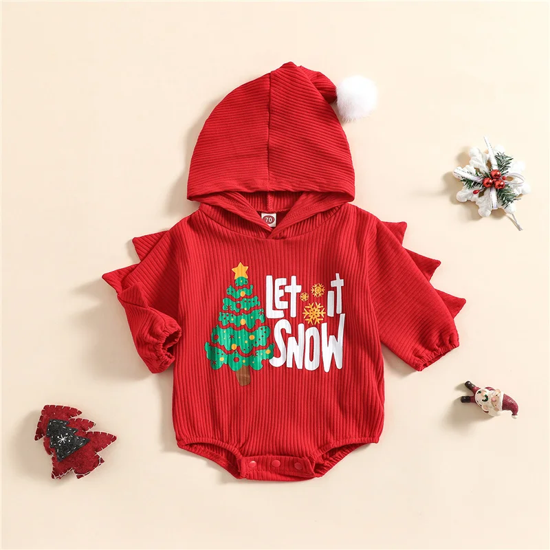 

Рождественский Комбинезон для маленьких девочек и мальчиков, свободный короткий комбинезон с длинным рукавом и капюшоном, с рисунком Санта Клауса, на возраст 0-24 месяца