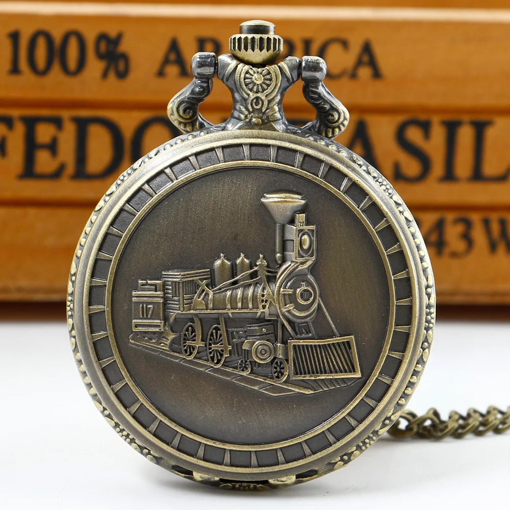 

Train Locomotive Engine Retro Bronze Quartz Pocket Watch Necklace Pendant Chain Clock for Men Best Gifts cf1181