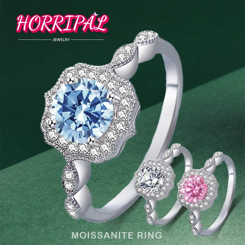 

HORRIPAL D Color 1ct Round Moissanite Ring S925 Silver 18k Platinum Plated Luxury Jewelry Certified Gem Wedding Ring For Woman