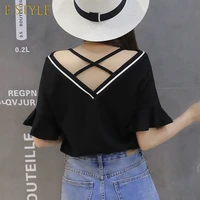 f girls plain elegant casual womens t shirt summer fashion sexy clothes t shirt backless short sleeve tops pulovers loose