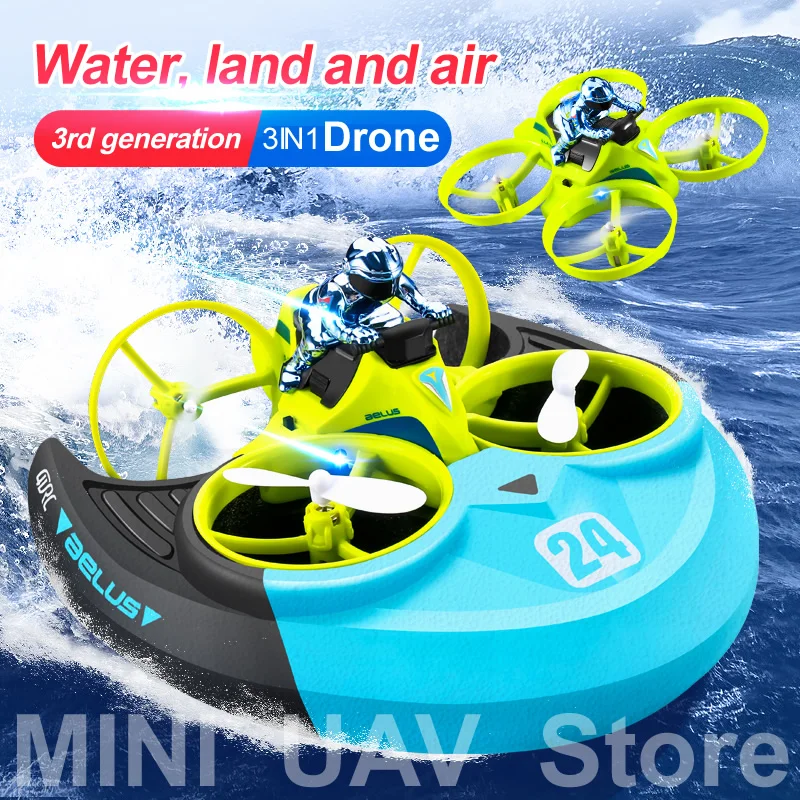 4DRC V24 Mini RC Drone Water Land Air Flight Hovercraft Boat Speed Drift 3 In 1 Toy 2.4G Quadcopter Waterproof for Kids Boy Gift