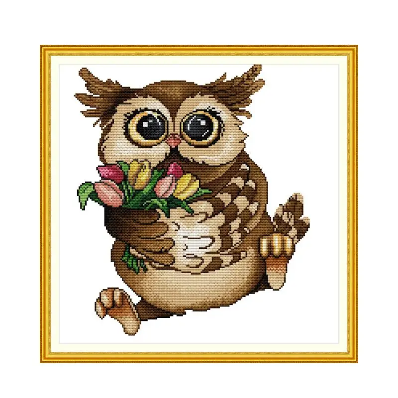 

Little Owl cross stitch kit 14ct 11ct count print canvas hand sew cross-stitching embroidery DIY handmade needlework