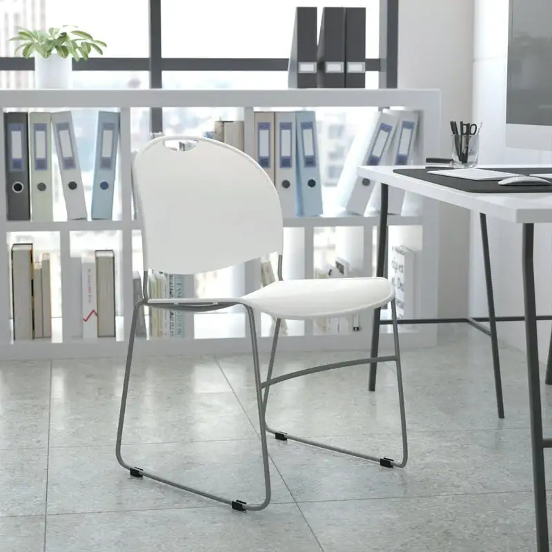

HERCULES Series 880 . Capacity White Ultra-Compact Stack Chair with Silver Powder Coated Frame