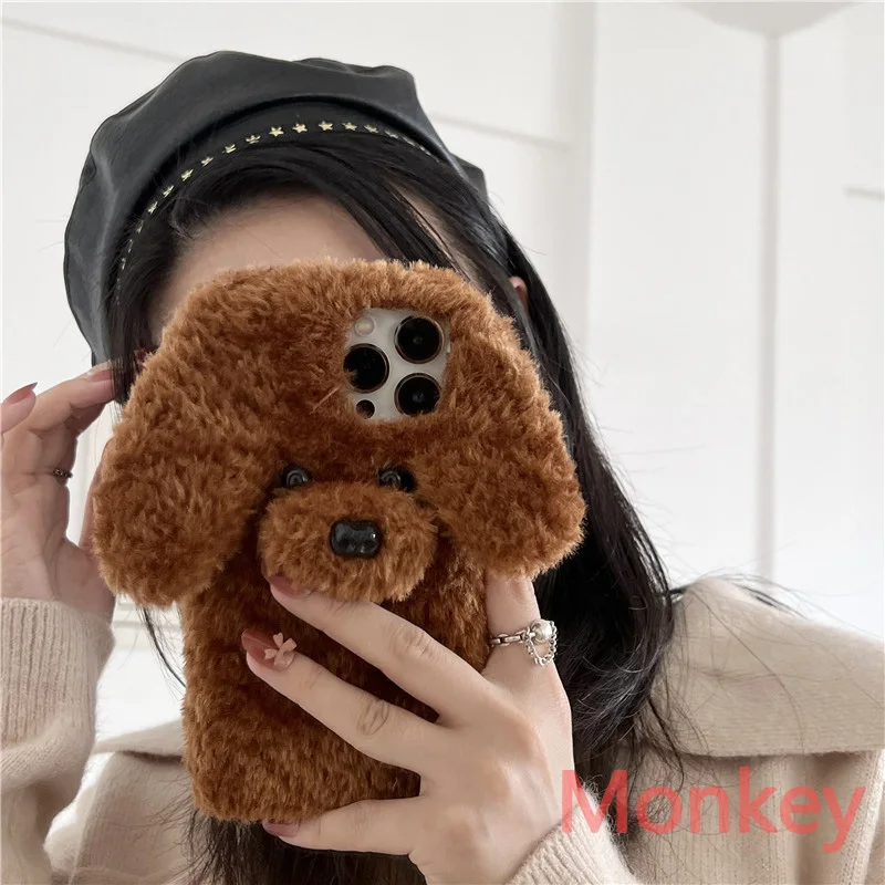 

3D Teddy Dog Fluffy Phone Case For Oneplus 10 9 8 7 Pro 6 5 3 Nord N100 One Plus 9R 8T 7T 6T 5T 3T Warm Winter Plush Back Cover