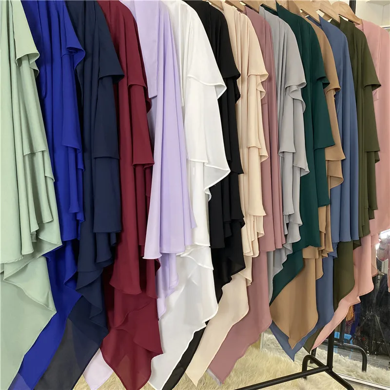 2023 Dubai Turkey Turban Muslim Khimar Lady Fashion Three Layer Ruffles Hijabs Arabic Women Islamic Shawls Scrafs Prayer Garment