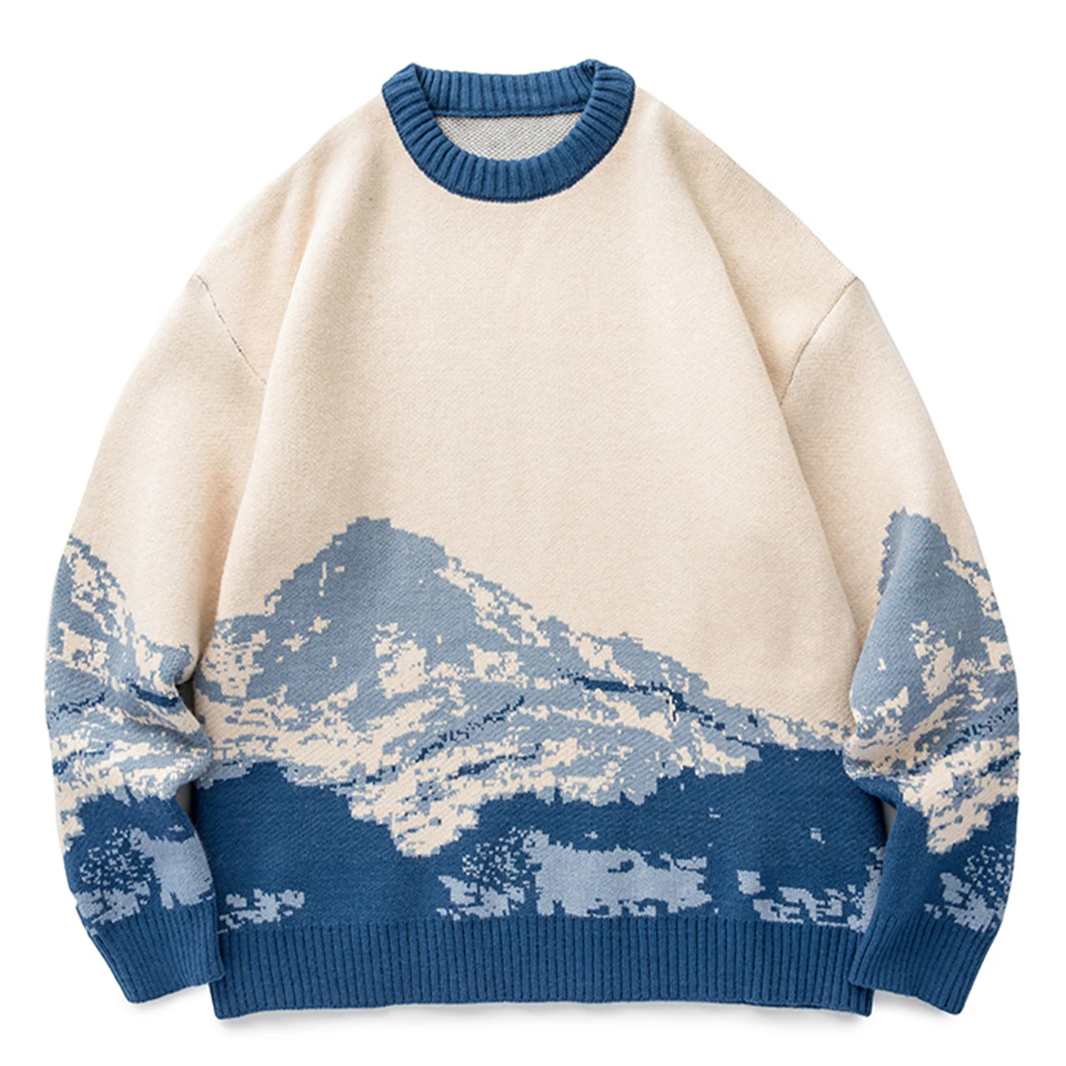 

KKAYCATE Harajuku Snow Mountain Sweater Gradient Embroidered Knitted Streetwear Knitted Sweater Hip Hop Streetwear Retro Style