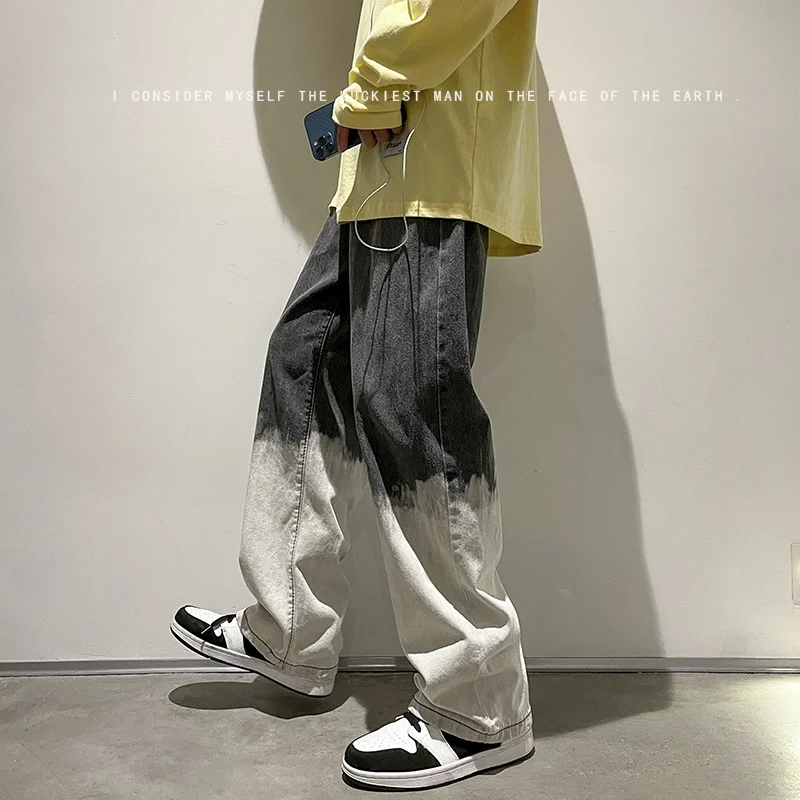 

Wide-leg Men's Fashion Casual Retro Gradient Baggy Jeans Men Streetwear Loose Hip-hop Straight-leg Denim Trousers Mens