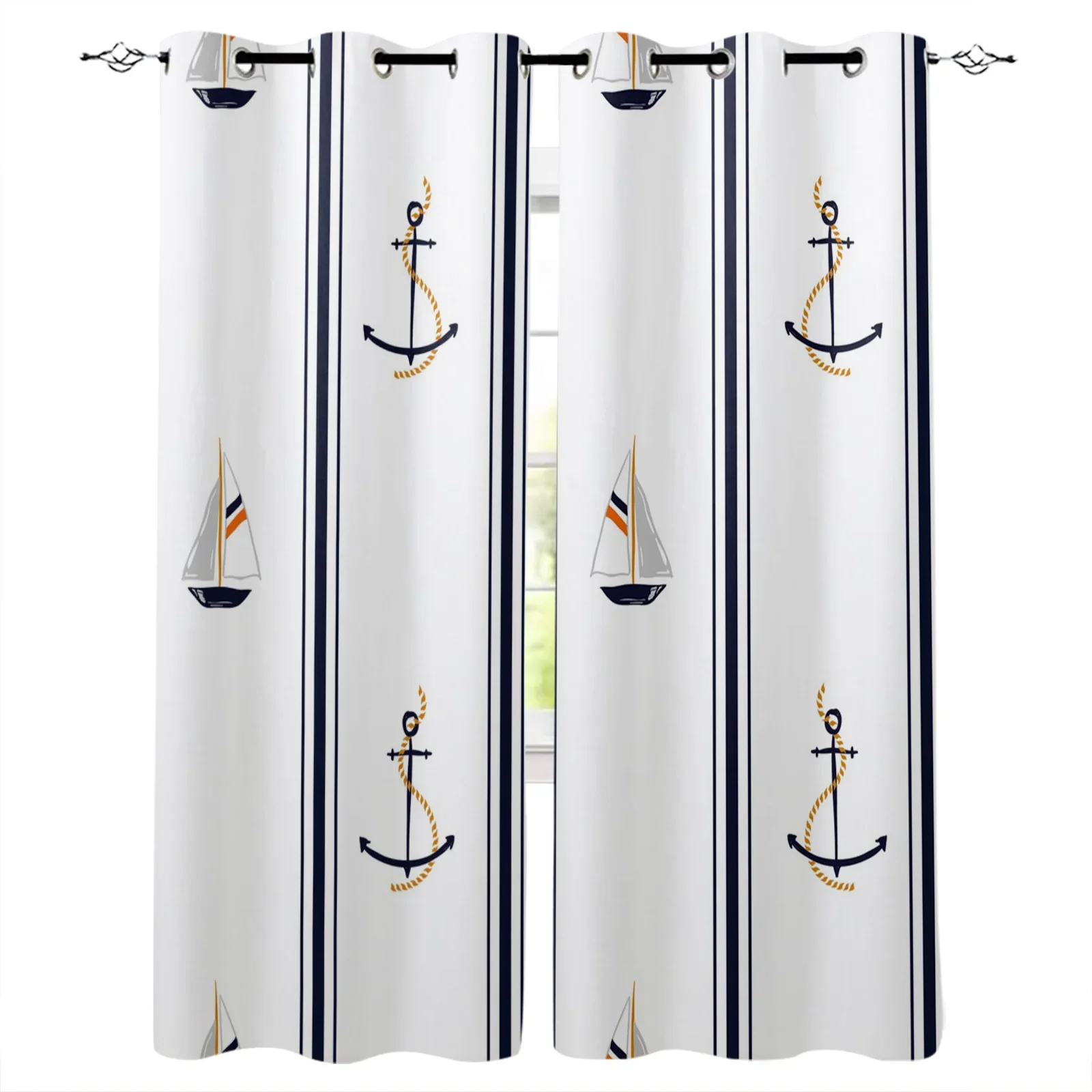 Лодка якорь в полоску прямоугольные белые плотные шторы оконные для спальни