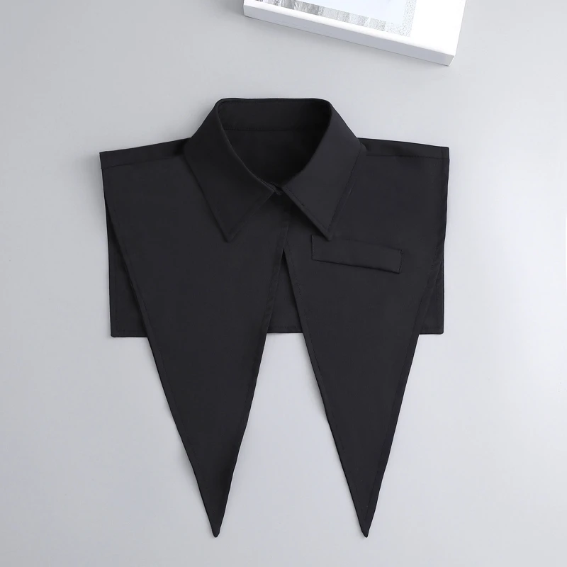 

Women Business Suit Work Lapel Half Shirt One Button for Blazer False Collar Detachable Dickey Black Pointed Shawl Wrap Cape