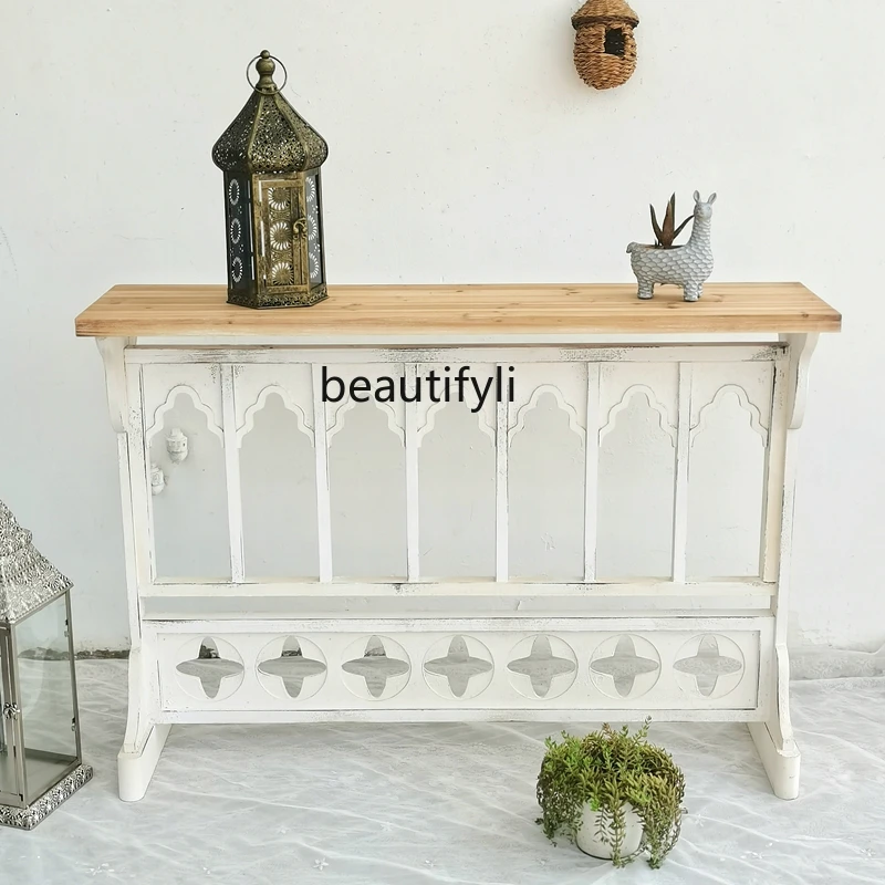 

zqFrench-Style European-Style Soft Furniture Retro Console Tables Wooden Distressed Wall Corridor American-Style Storage Rack