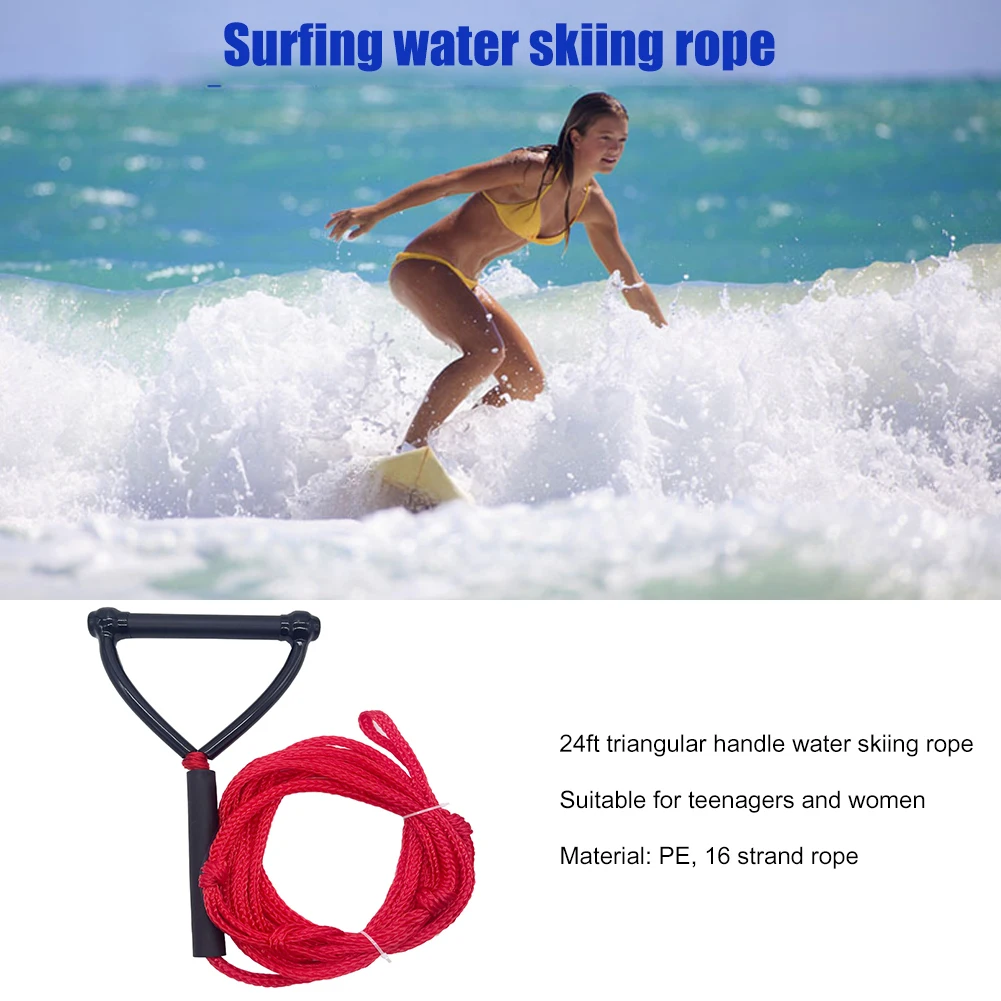 

24ft Water Ski Wakeboard Kneeboard Rope Safety Watersports Surfing Tow Line Leash Cord with Handle Grip