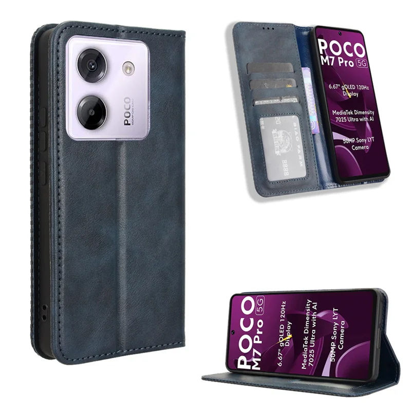 Pertain to Xiaomi Poco M7 Pro 5G роскошный магнитный кожаный чехол-бумажник в стиле ретро для