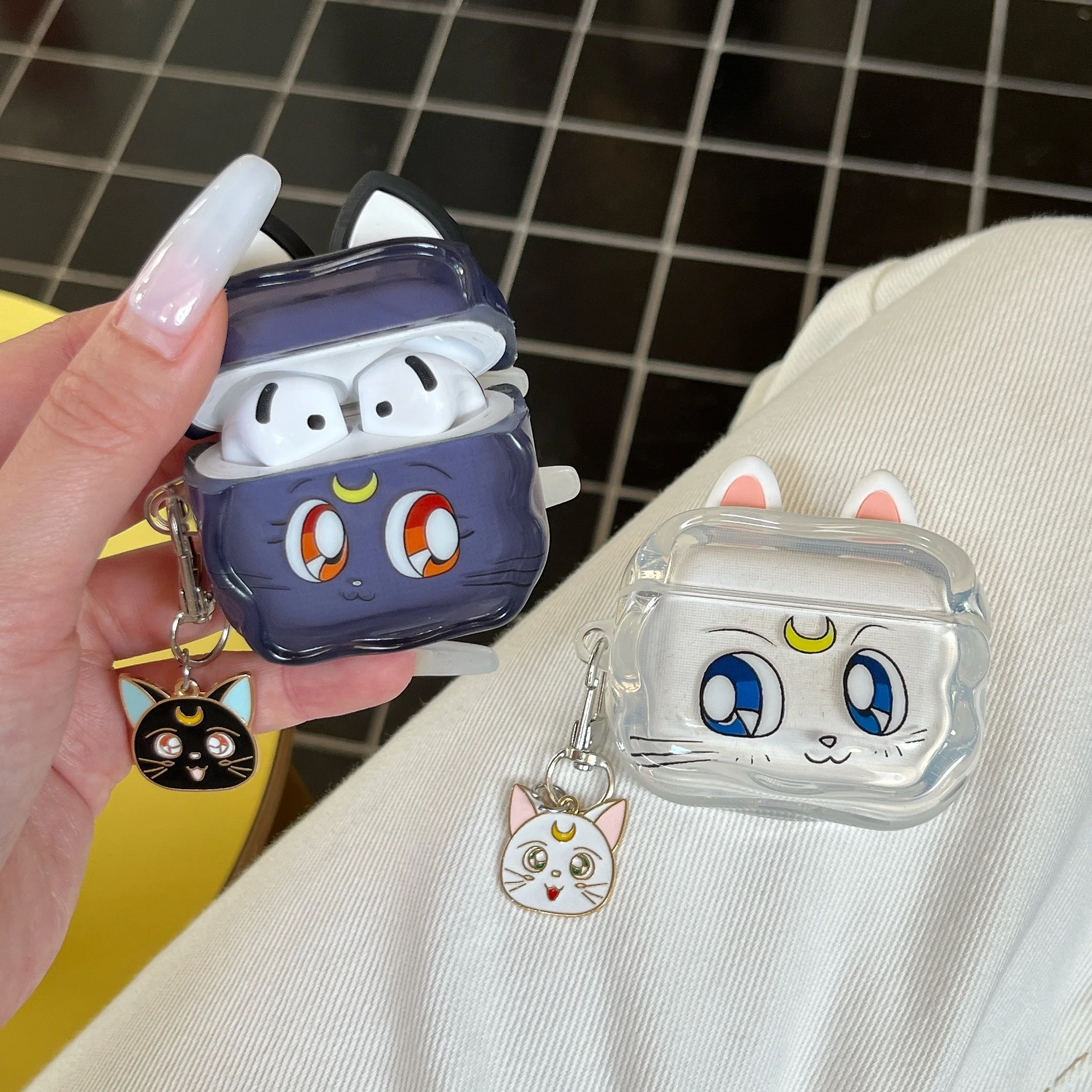 Фото Чехол для наушников Airpods pro3/pro2 Moon Hare Black Cat, защитный чехол для Airpods 4, чехлы для Airpods 1/2/3, трендовые парные чехлы №1