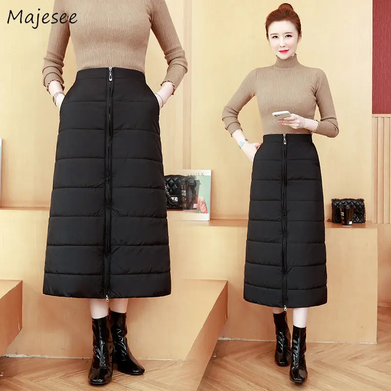 

Skirts Women Winter Zipper Hot Sale 5XL Thicken Windproof Solid Simple Mid-calf Loose Warm All-match Elastic Casual Lady Femme
