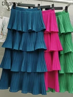 korean style lolita elastic high waist skirts 2022 spring and summer new sweet multi layer stitching pleated tiered skirt ladies