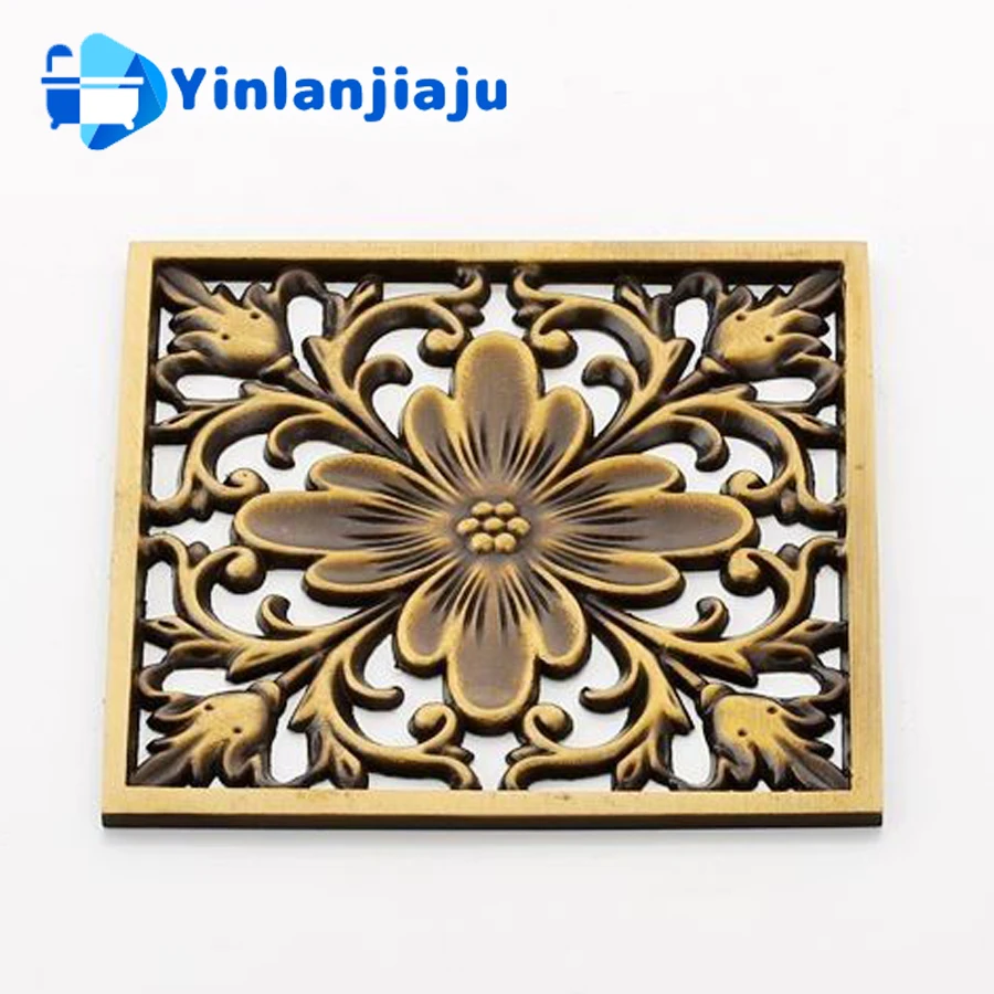 

Brass Floor Drain Cover Antique Retro Carved Bathroom Toilet Shower Drain Cover Invisible Anti-Odor Drain Strainer