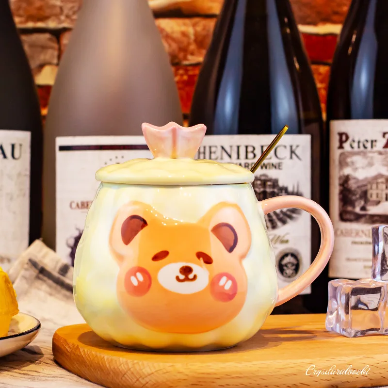 

New Panda Ceramic Bear Mug with Lid and Spoon Cartoon Cute Animal Pattern Cup Adorable Milk Water Cup Birthday Gift