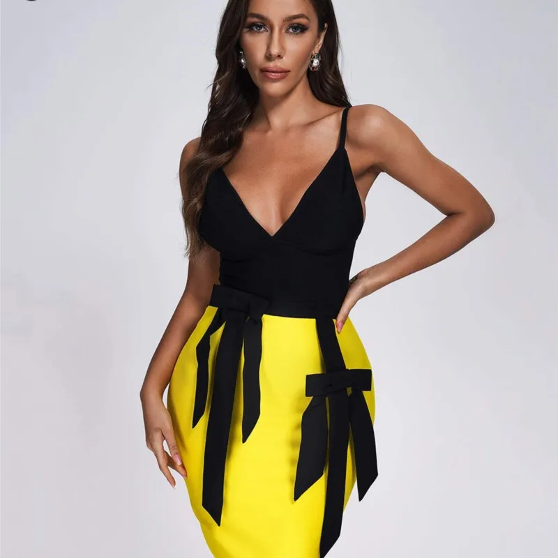 

Женское облегающее платье с V-образным вырезом, элегантное вечернее платье знаменитости с контрастными вставками, Клубное платье, лето 2022