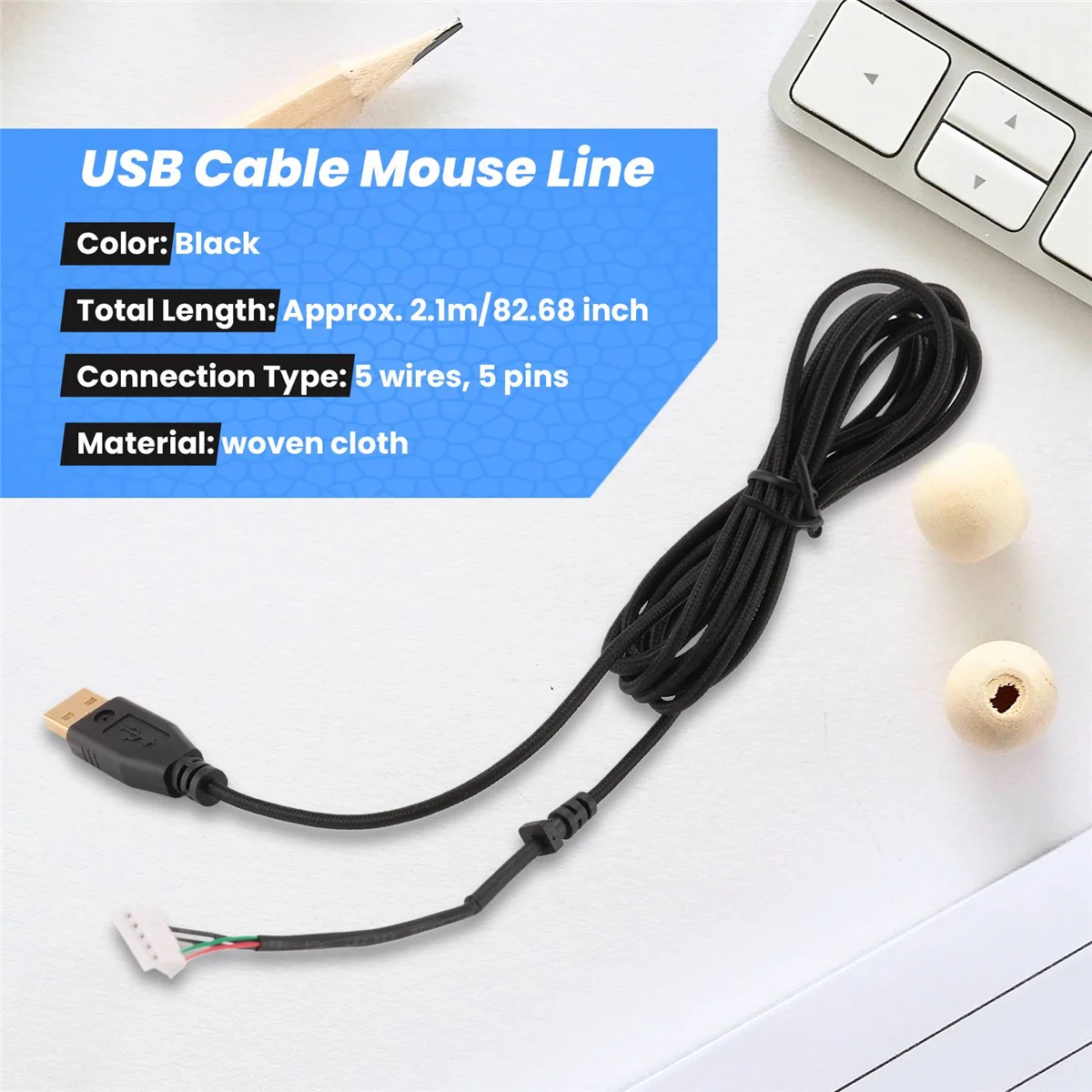 Линия мышей USB-кабеля для Deathadder 2013 Сменная игровая мышь 2 1 м 5 проводов контактов с
