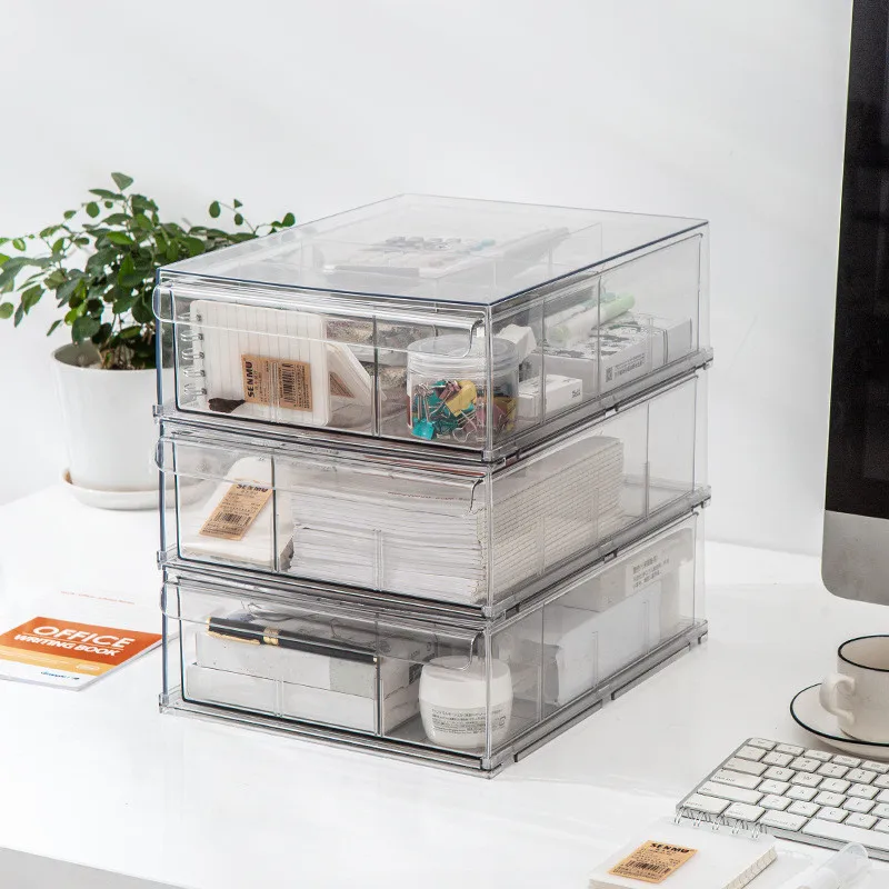 

Drawer Type Desktop Storage Boxs Office Supplies With Covers File Organizer Plastic Boxs Transparent For Office Workers/teachers