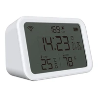tuya wifi temperature humidity light detection alarm clock 4 in 1 intelligent sensors mobilephone app remote checking