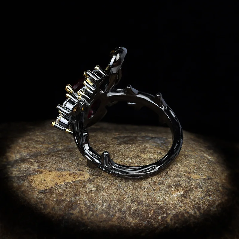 Женское кольцо из серебра 2022 пробы двухцветное вечерние ЦО в этническом