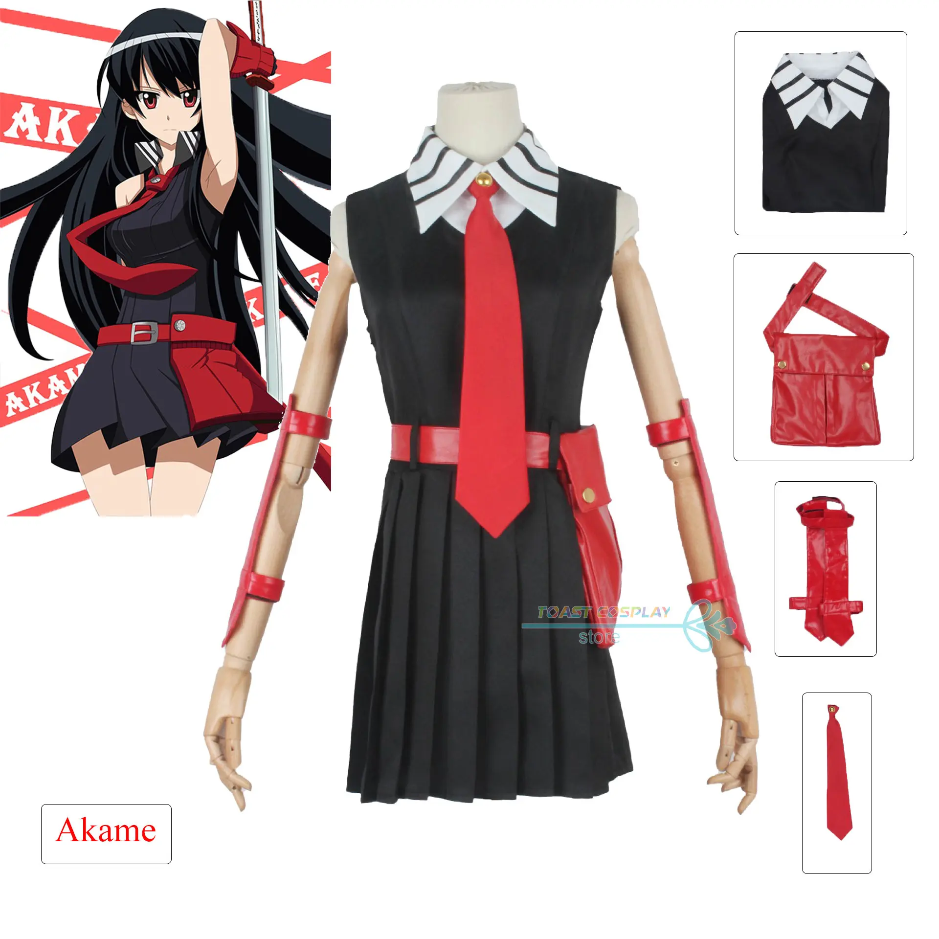 

Anime Role Play Clothing Akame Ga Kill Akame Cosplay Costume Dress Bag Tie Party Suits for Women Cartoon Cosplay Costume