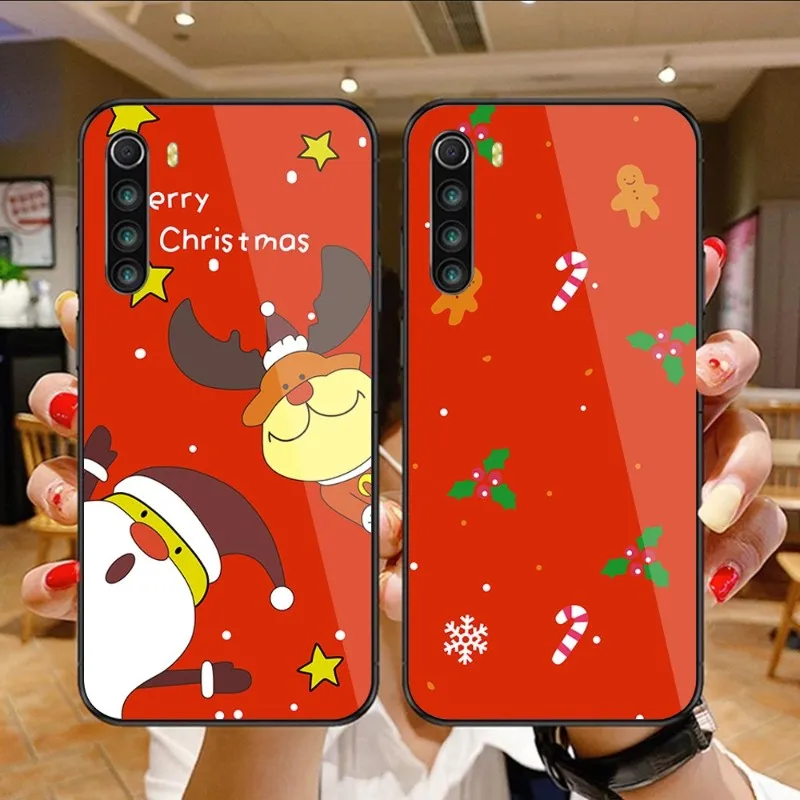 

Рождественский праздничный чехол для телефона Xiaomi 13, 12, 11T, 10, 9, Redmi Note 11, 10, 10S Pro, Redmi 9, 9A, 8, черный стеклянный чехол для телефона из поликарбоната