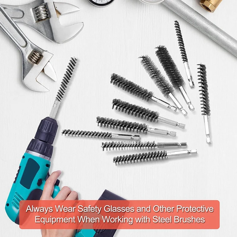 Promotion! 10Pcs Stainless Steel Bore Brush In Different Sizes 1/4Inch Hex Shank Wire Attachment For Drill Set |
