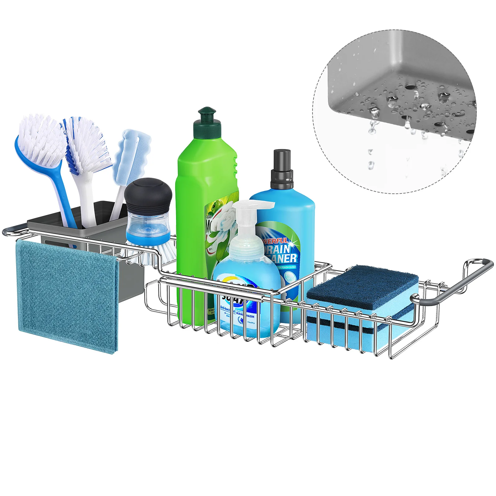 

Выдвижной Держатель для раковины HOMEMAXS, держатель для губки из нержавеющей стали, стойка для хранения кистей и мыла, выдвижной органайзер дл...