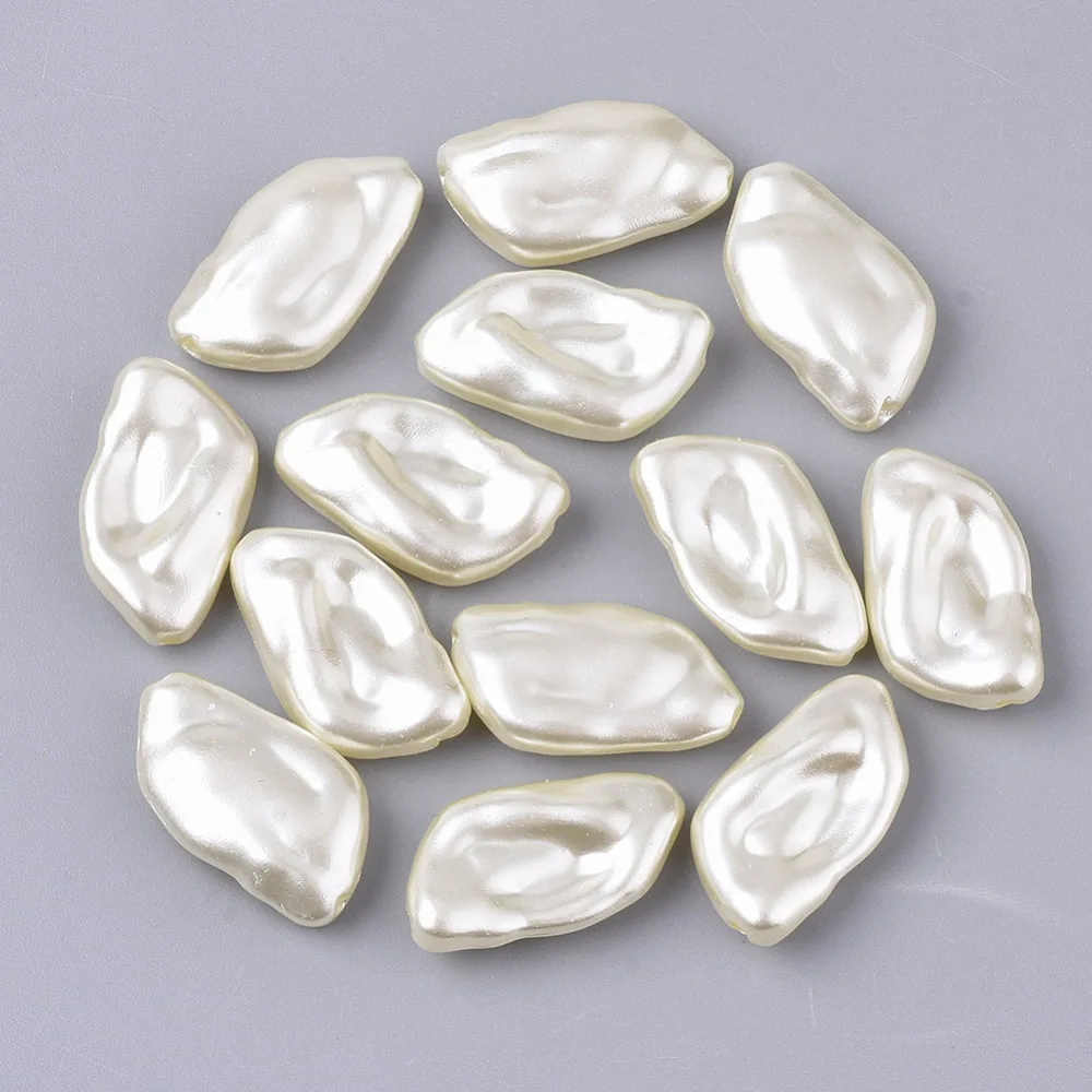 

100PCS ABS Plastic Imitation Pearl Beads Nuggets Beige 20.5x11.5x5mm Hole: 1.2mm