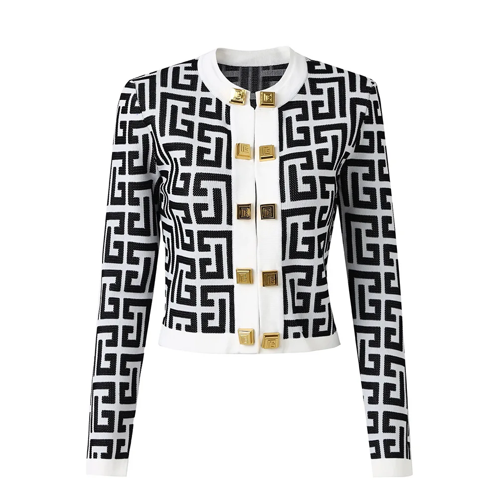 Свастика жаккардовый вязаный топ с круглым вырезом Металлические пуговицы