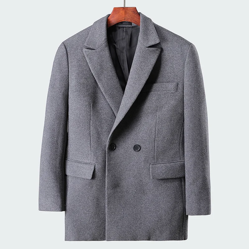 

Mens Winter Padded Wool Blend Coat Fashion Men Grey Business Casual Coat Long Sleeve Thick Woolen Jacket Overisze Overcoat Male