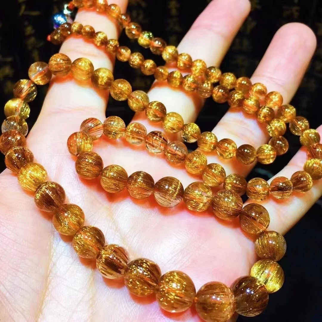 

Natural Gold Rutilated Quartz Clear Round Beads Necklace Pendant 4-8.3mm Gemstone Women Men Cat Eye Rutilated Wealthy AAAAAA
