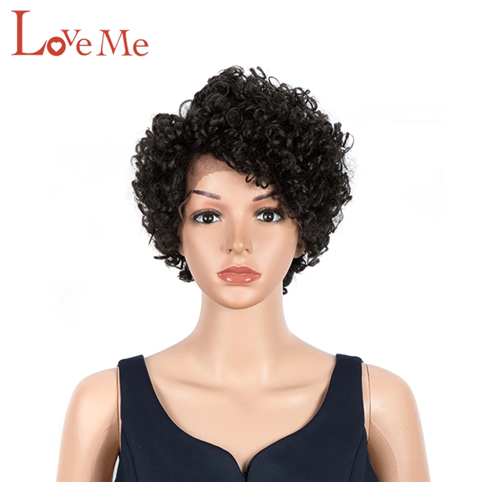 Short Afro Kinky Curly Synthetic Lace Wigs Black Brown Red Good Quailty Natural High Temperature Fibres Cosplay Lolita Fake Hair