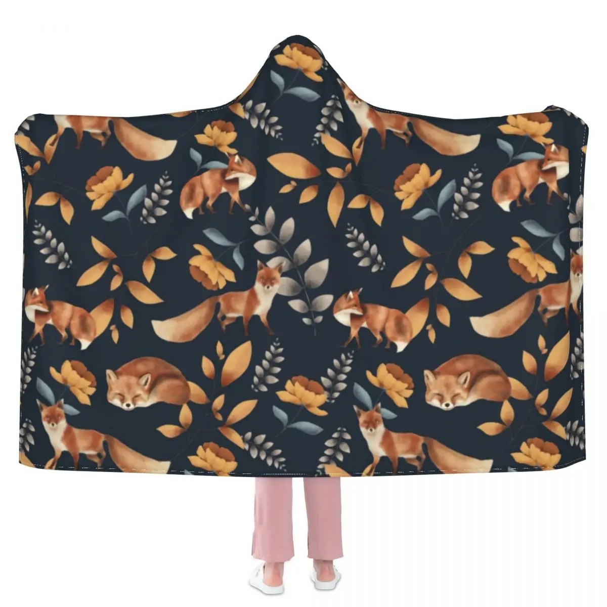 

Одеяло с рисунком диких животных, лисы, современное удобное Флисовое одеяло с капюшоном и цветочным принтом, супермягкое модное покрывало д...