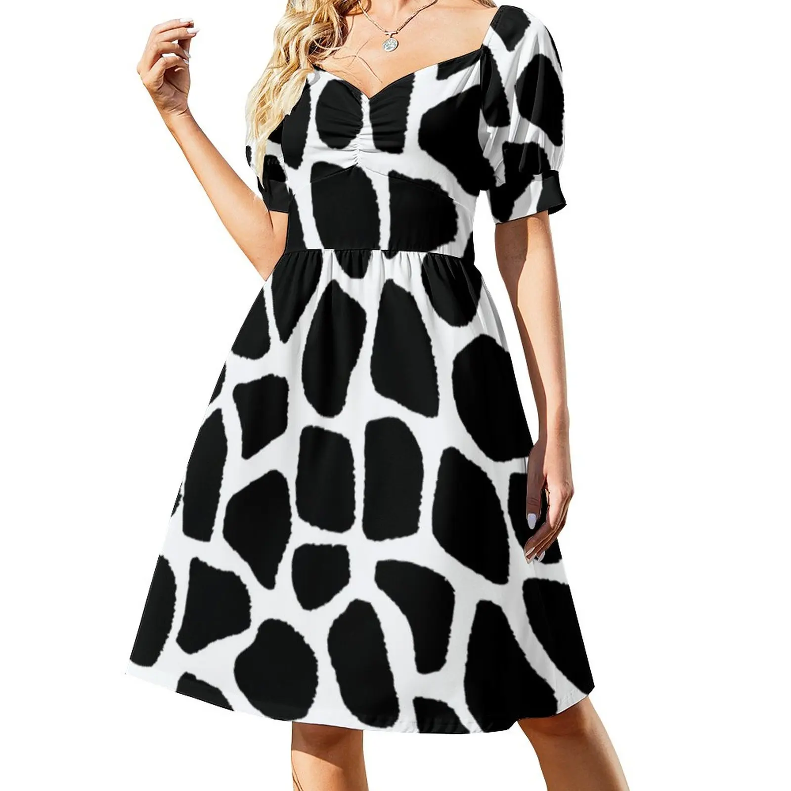 

Black And White Giraffe Dress Animal Print Kawaii Dresses Summer Street Fashion Casual Dress Trendy Clothes 3XL 4XL 5XL