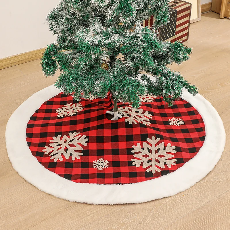 

2023 New Christmas Decoration Flower Plaid Tree Skirt Snowflake Christmas Tree Skirt Tree Bottom Apron Christmas Tree Skirt