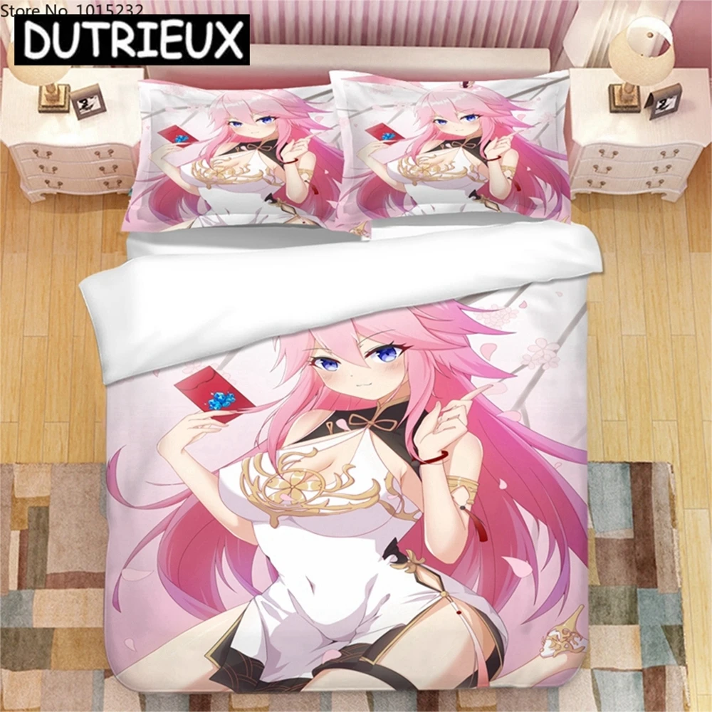 

Japanese Anime Sakura Yae 3D Printed Bedding Set Duvet Covers Pillowcases Comforter Bedding Set Bedclothes Bed Linen 02