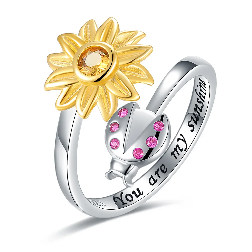 

925 Sterling Silver Sunflower Adjustable Opening Rings For Women Exquisite Jewelry Finger Ring Wedding Engagement Jewellery