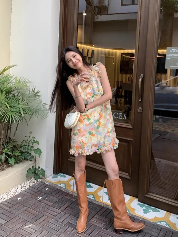 Летнее Новое милое платье-футляр Korobov французский романтический сарафан с