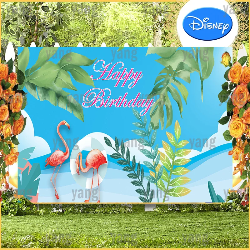 

Custom Rad Flamingo Children's Day Anniversary Summer Happy Birthday Party Blue Photography Backdrop Leaves Backgrounds Banner